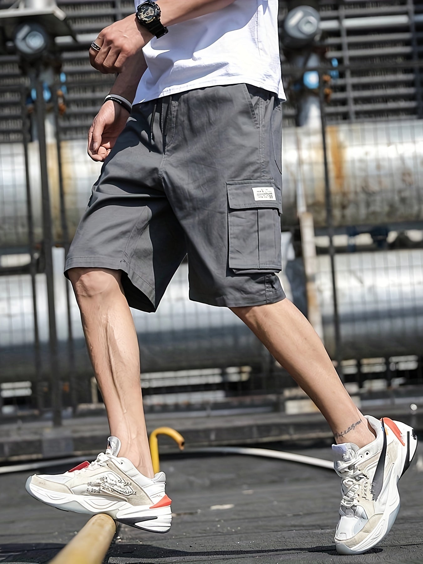 4pcs Men's Casual Cargo Shorts - Solid Color, Polyester Non-Stretch Fabric, Regular Fit | Machine Wash | Multiple Pockets