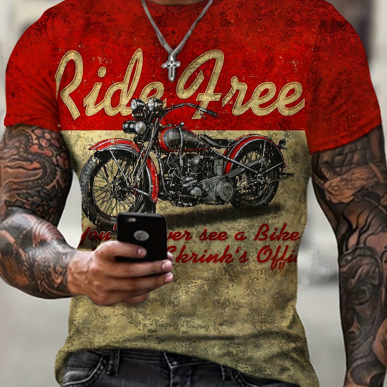 Motorcycle rider 3D digital pattern printed T-shirt, casual street style T-shirt, short-sleeved comfortable pullover, suitable for men's summer clothing
