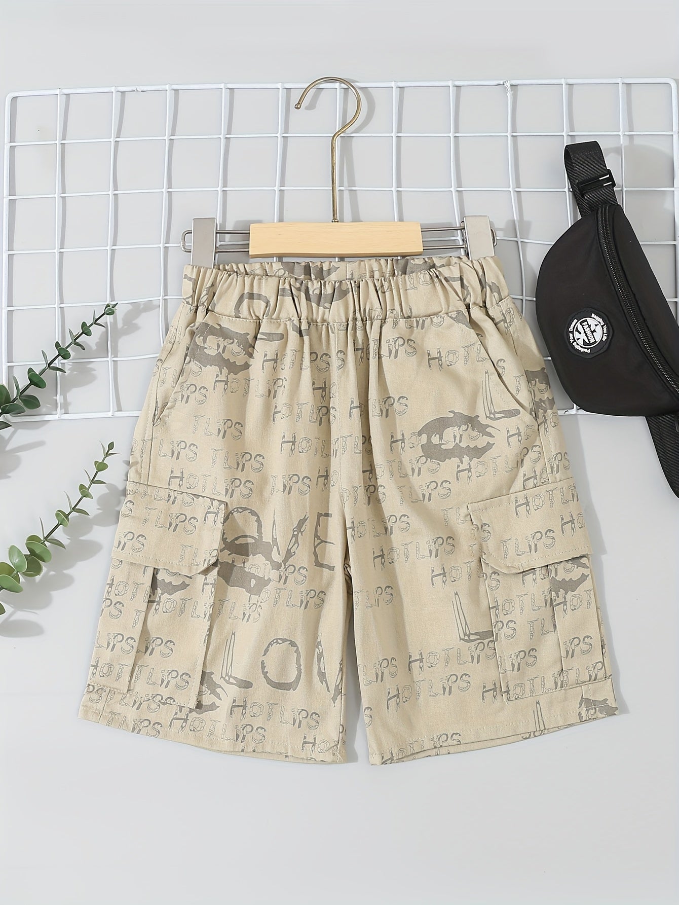 2-Pack Boys Summer Cargo Shorts, Lette Graffiti Elastic Waist Shorts With Pockets, Boys Outdoor Wear