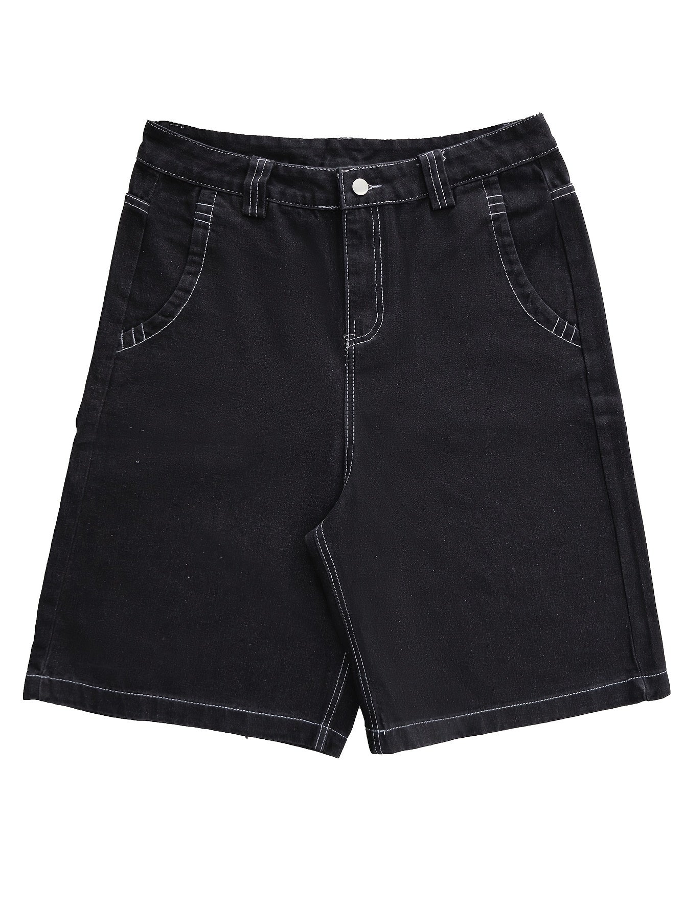 Mens Trendy Embroidered Denim Shorts - Loose Fit, Casual Street Style Jorts - Fashionable Capri Pants for a Relaxed Look