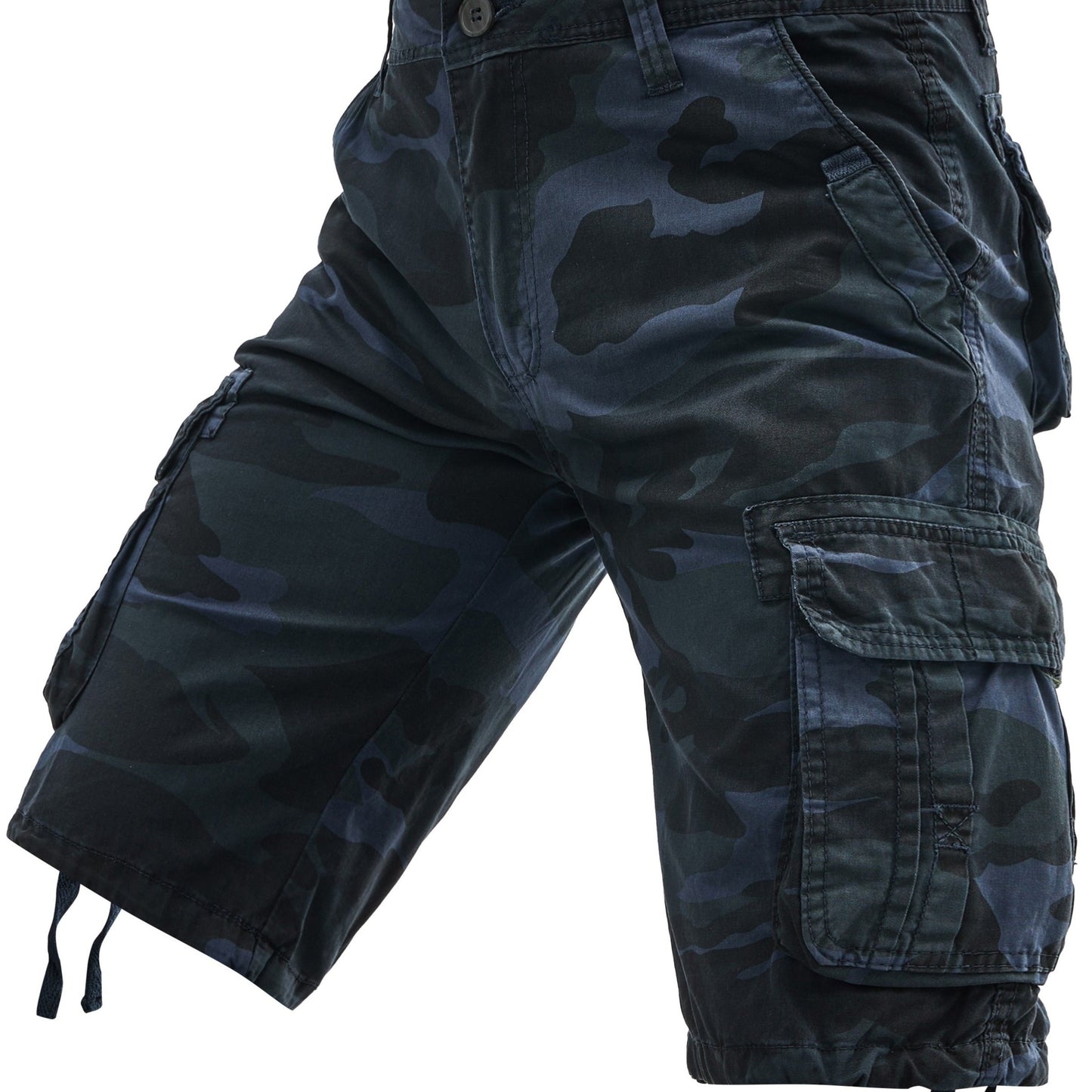 Men's 100% Cotton Camo Cargo Shorts, Denim Style, Non-Stretch Woven Fabric, Regular Fit with Pockets, Ideal for Hiking & Outdoor Activities, Spring/Summer/Fall Collection, Casual Wear|Rugged Outdoor Look|Woven Fabric Shorts,