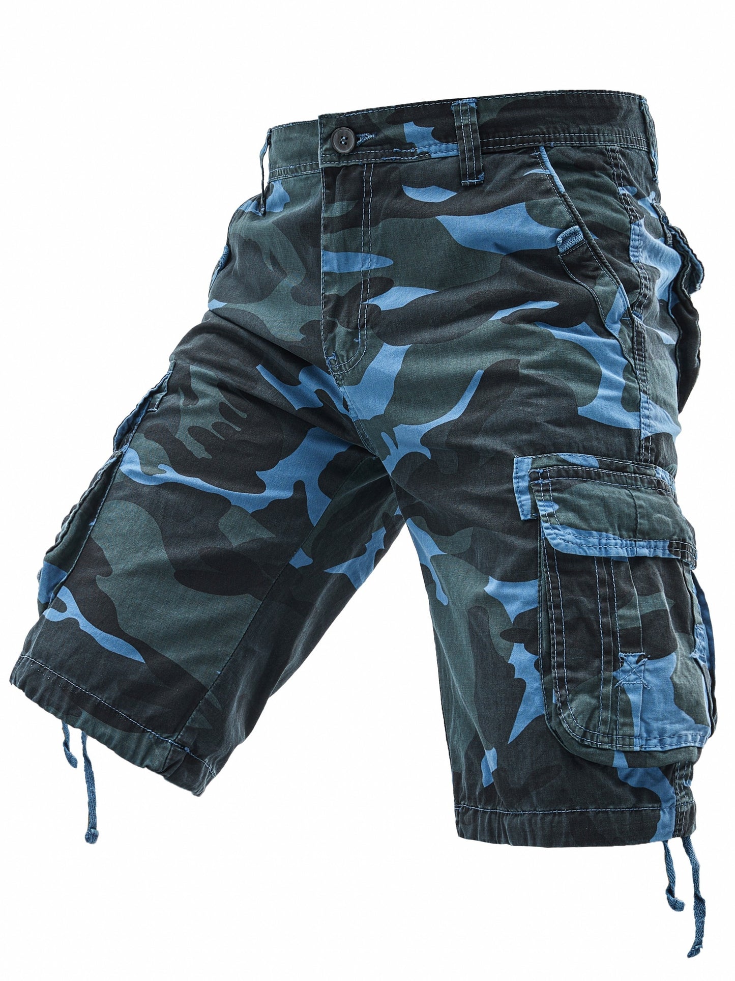 Men's 100% Cotton Camo Cargo Shorts, Denim Style, Non-Stretch Woven Fabric, Regular Fit with Pockets, Ideal for Hiking & Outdoor Activities, Spring/Summer/Fall Collection, Casual Wear|Rugged Outdoor Look|Woven Fabric Shorts,