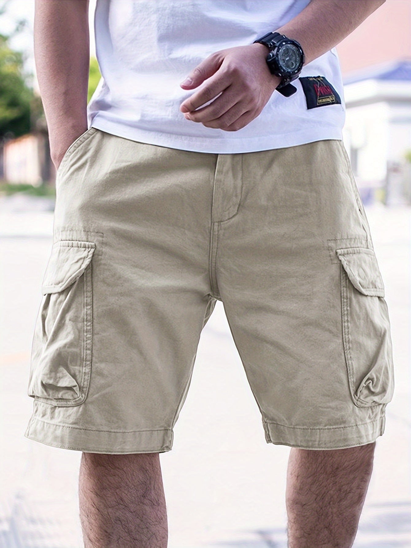 Men's Loose Solid Cargo Shorts With Multi Pockets, Casual Shorts For Summer