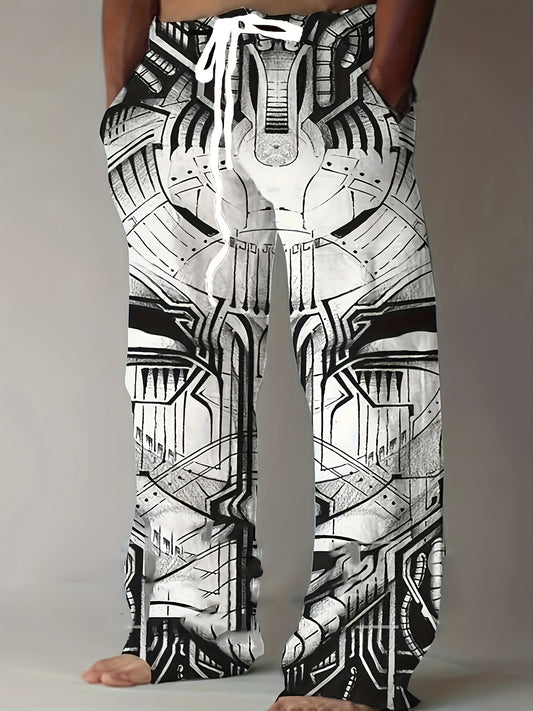 Men's Drawstring Wide Leg Pants Beach Pant Trendy Pattern Casual Baggy Pants Yoga Trousers Streetwear Hiphop Rapper Style, Fluid Pants