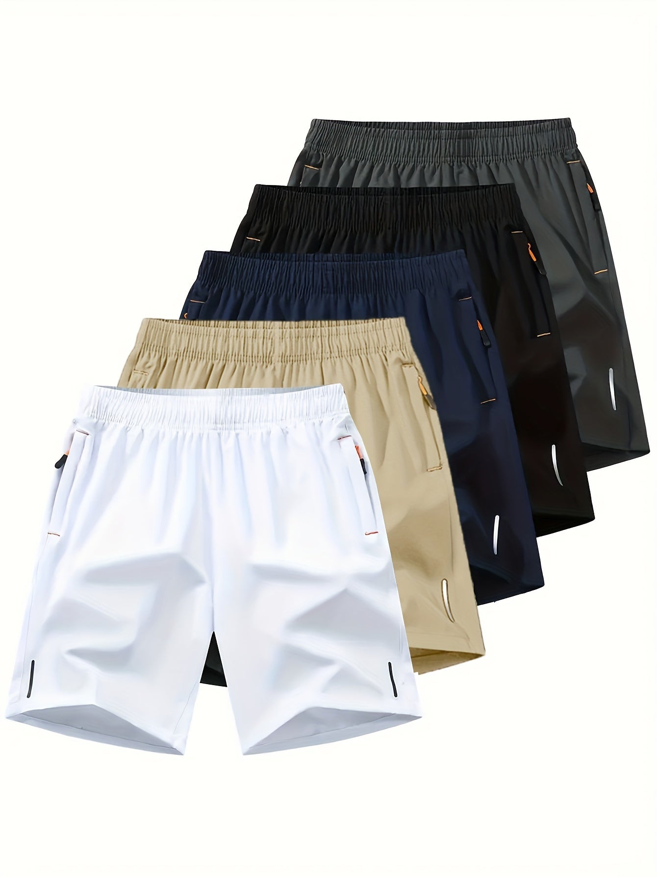 5-pack Men's 5-Pack Quick-Dry Athletic Cargo Shorts with Reflective Stripes, Breathable Running Shorts for Fitness, Basketball, and Sports