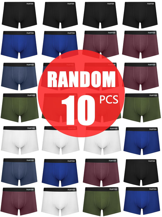 10pcs Random Set Men's Long Boxers Briefs Shorts, Breathable Comfy Stretchy Quick Drying Sports Boxers Trunks