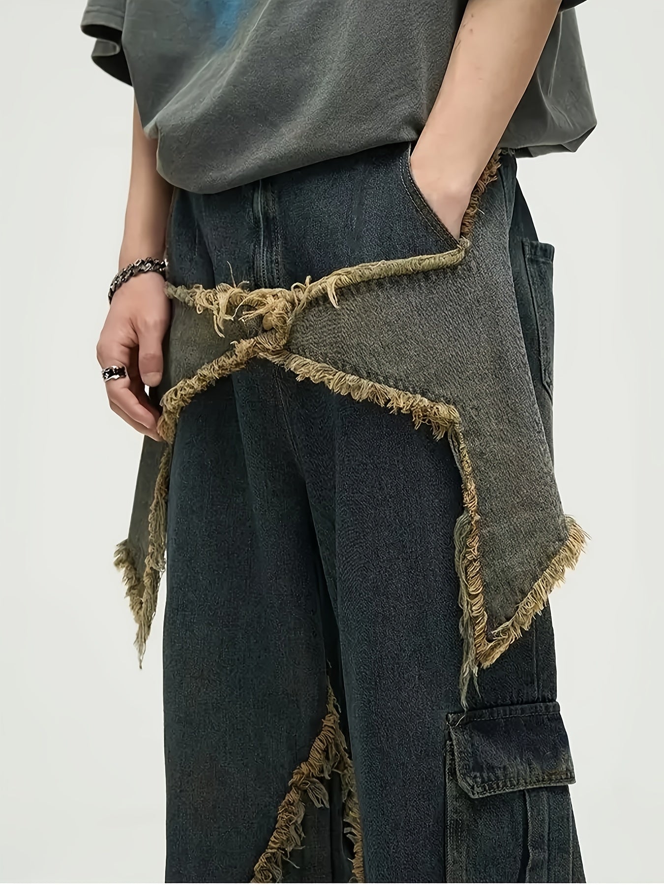 YASUYUAN Men's Comfort-Fit Jeans - Relaxed Streetwear Denim with Raw Edge, Versatile Baggy Pants for Everyday Cool