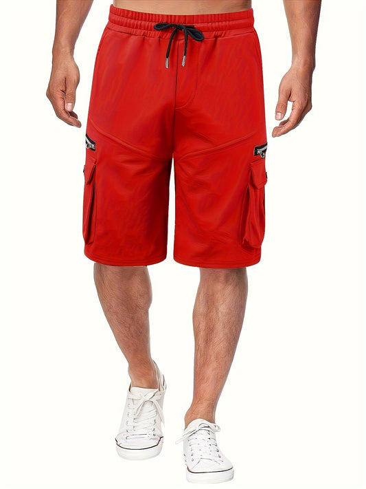 Men's Solid Color Zipper Pockets Cargo Shorts, Casual Stylish Loose Fit Outdoor Short Pants As Gift