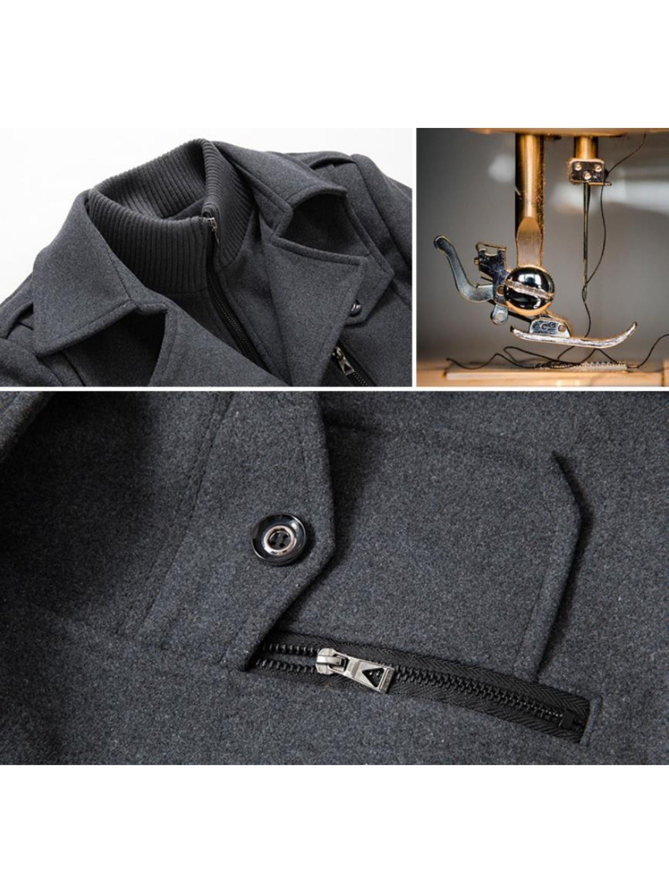 Men's Business Woolen Coat Fashion Double Collar Mid-length Woolen Jacket For Autumn/ Winter