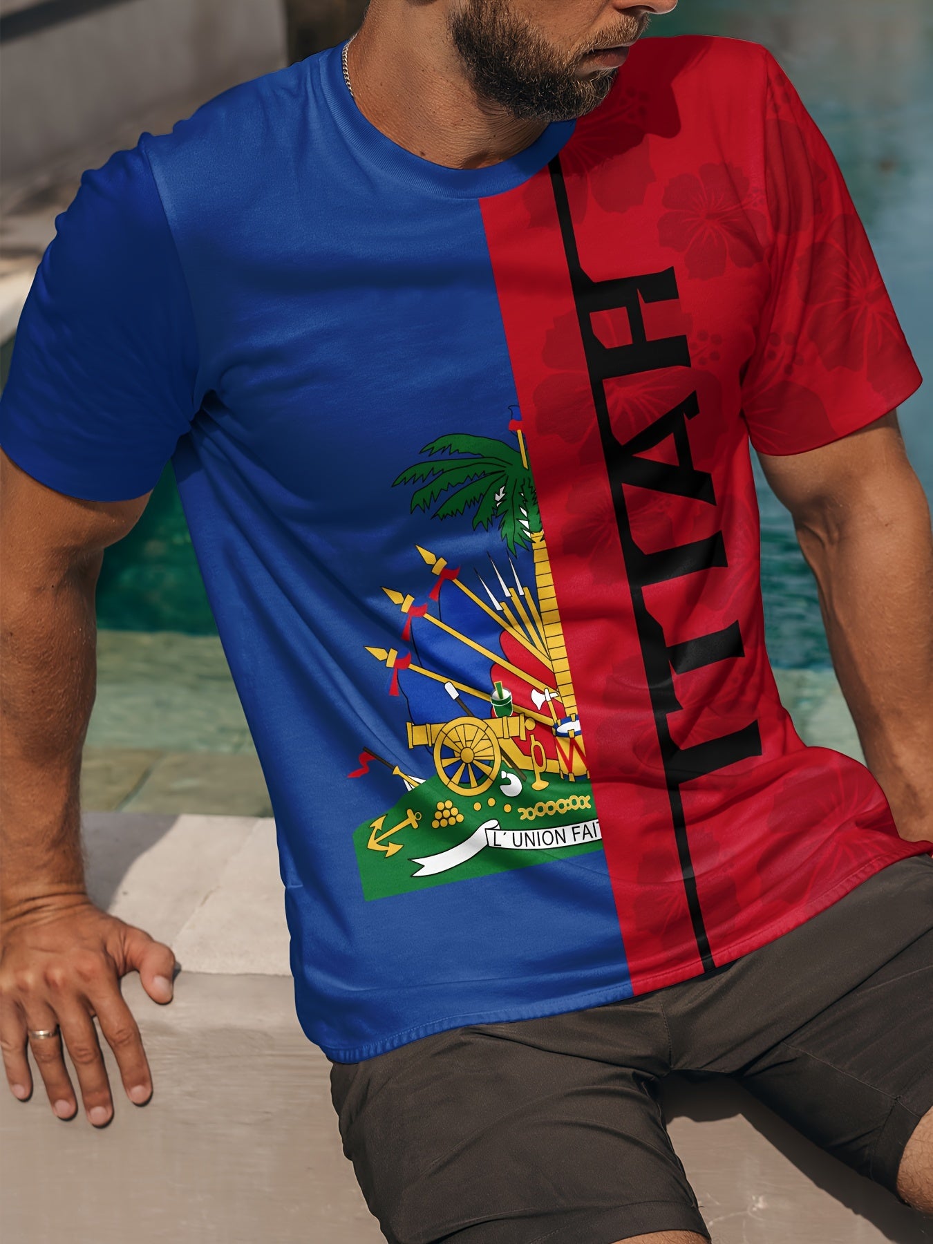 Haiti 3D Printed T-Shirt - Polyester, Round Neck, Non-Transparent, Summer Casual Wear