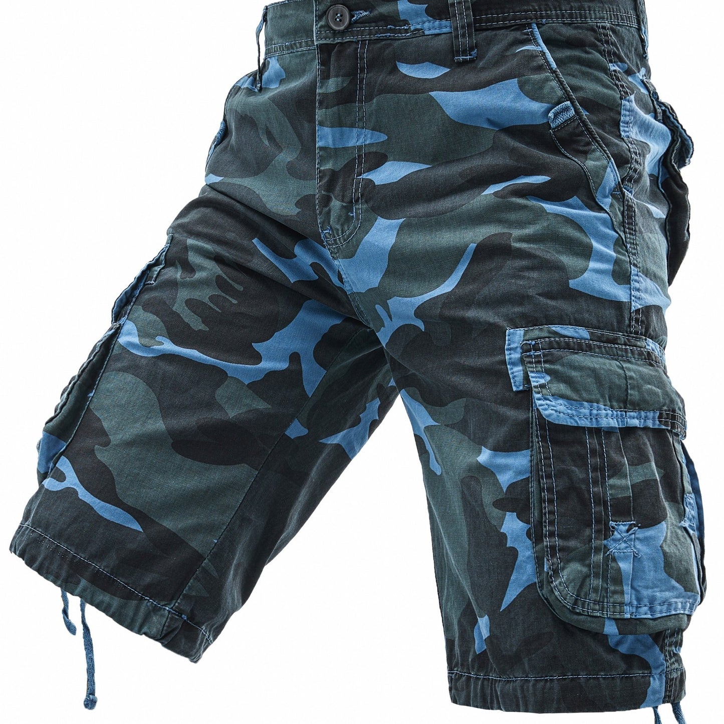 Men's 100% Cotton Camo Cargo Shorts, Denim Style, Non-Stretch Woven Fabric, Regular Fit with Pockets, Ideal for Hiking & Outdoor Activities, Spring/Summer/Fall Collection, Casual Wear|Rugged Outdoor Look|Woven Fabric Shorts,