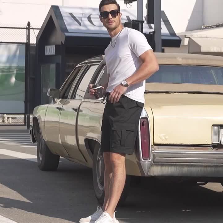 2 Pcs Men's Casual Cargo Shorts Elastic Drawstring Cotton Stretch Multiple Pockets Cargo Short