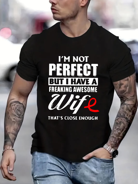 Letter Printed T-Shirt - Relaxed Casual Style with Slightly Elastic Fabric and Classic Round Neck Design - Perfect for Men in Summer and Autumn