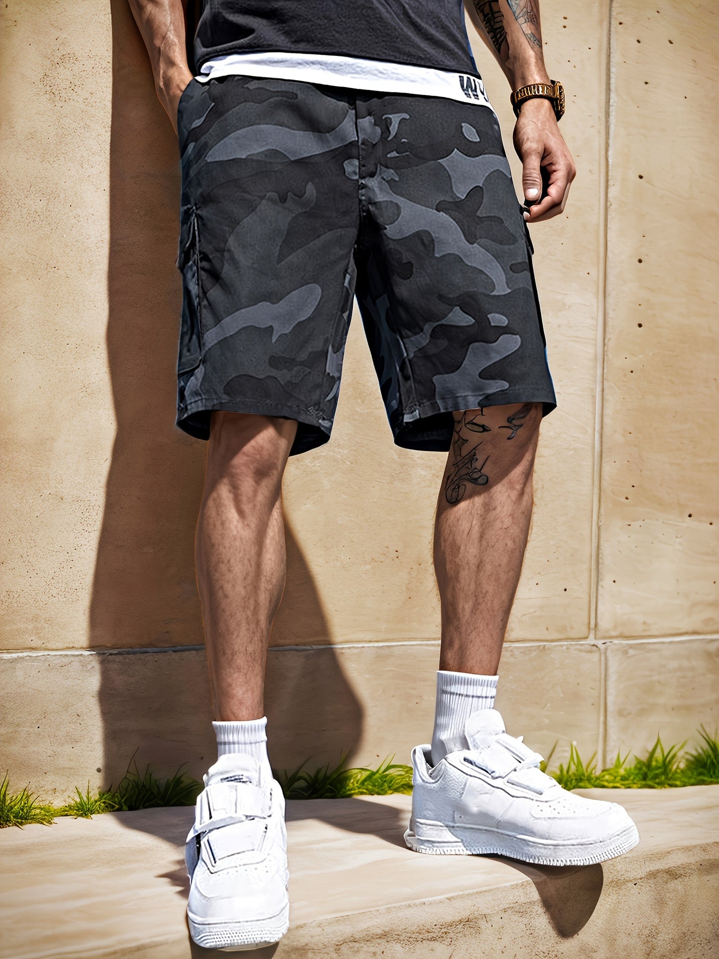 Camouflage Print Men's Cargo Shorts Pants Outdoor Hiking Multi-Pocket Utility Shorts, Casual Style, For Summer