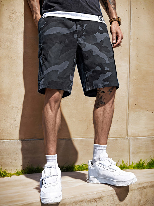 Camouflage Print Men's Cargo Shorts Pants Outdoor Hiking Multi-Pocket Utility Shorts, Casual Style, For Summer