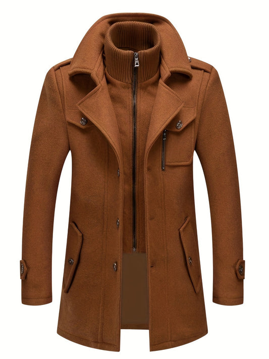 Men'S Business Woolen Coat Fashion Double Collar Mid-length Woolen Jacket For Autumn/ Winter