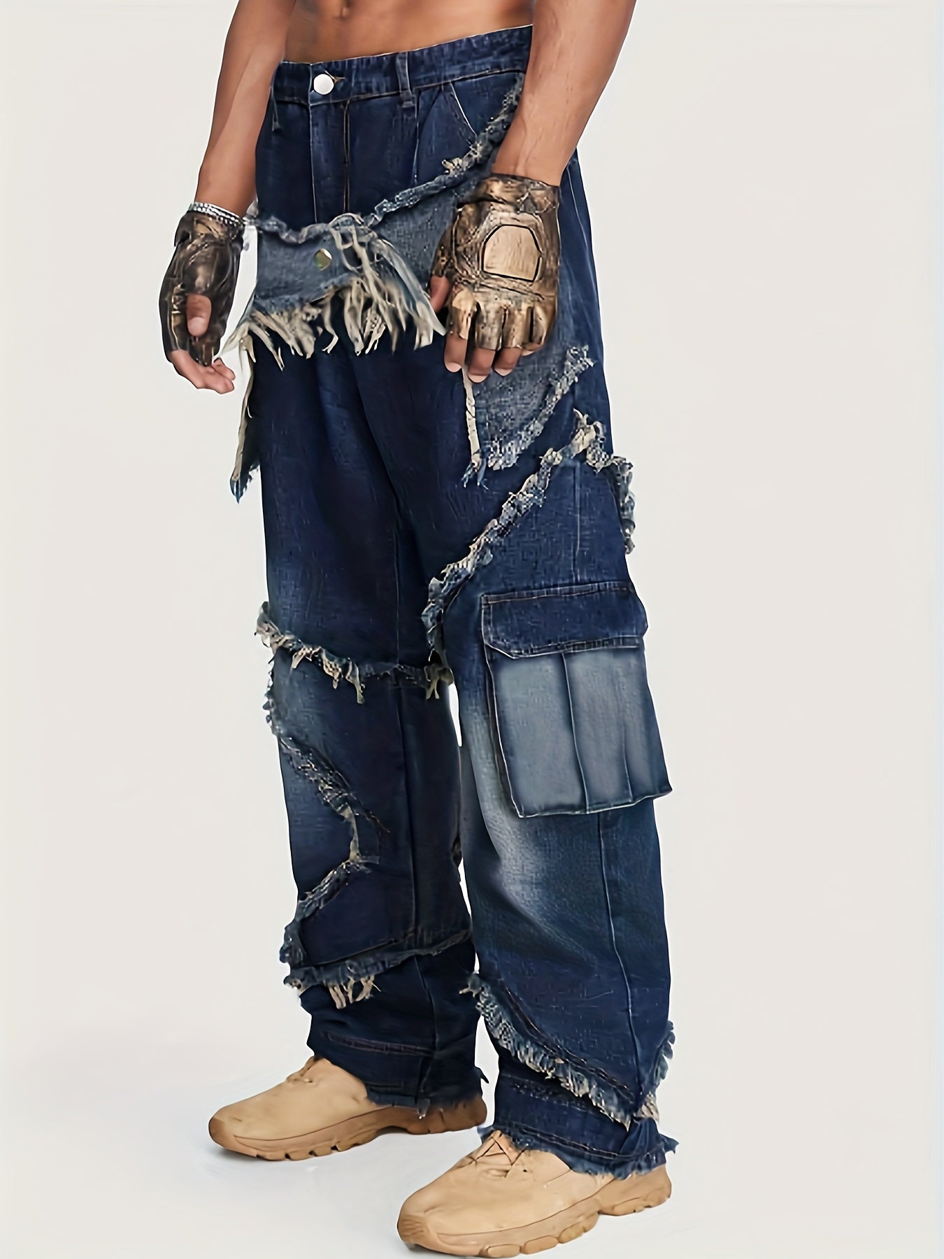 YASUYUAN Men's Comfort-Fit Jeans - Relaxed Streetwear Denim with Raw Edge, Versatile Baggy Pants for Everyday Cool
