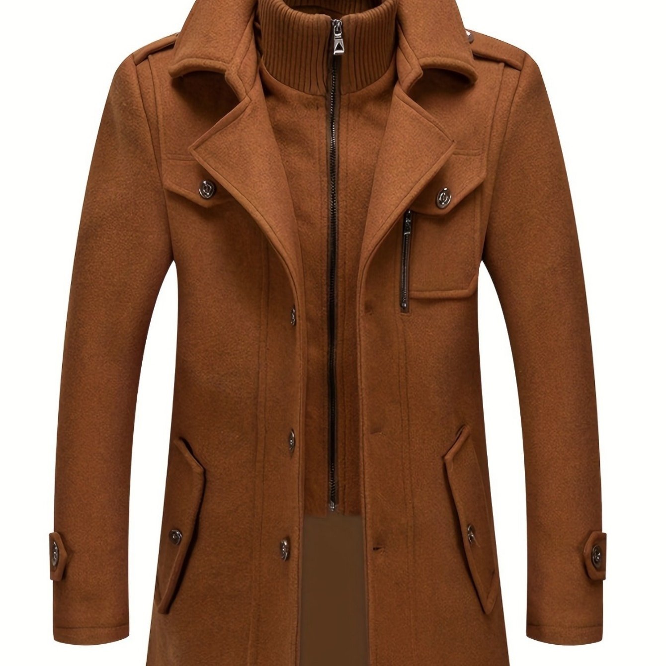 Men's Business Woolen Coat Fashion Double Collar Mid-length Woolen Jacket For Autumn/ Winter