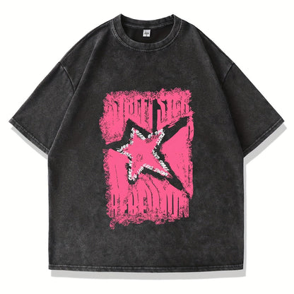 Men's Old Washing Water Creative Pattern Snowflake Shirt Y2K Printed T-shirt