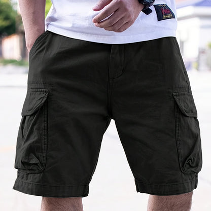 Men's Loose Solid Cargo Shorts With Multi Pockets, Casual Shorts For Summer