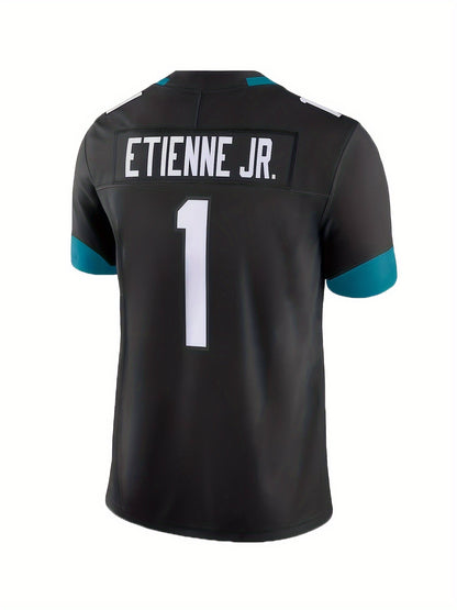 Men's Classic #1 Black American Football Jersey - V-Neck, Embroidery, Breathable, Rugby Sports Uniform for Training and Competition