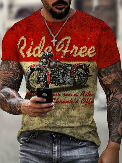 Motorcycle rider 3D digital pattern printed T-shirt, casual street style T-shirt, short-sleeved comfortable pullover, suitable for men's summer clothing