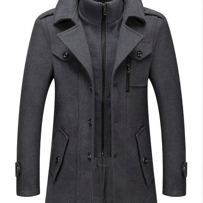 Men's Business Woolen Coat Fashion Double Collar Mid-length Woolen Jacket For Autumn/ Winter