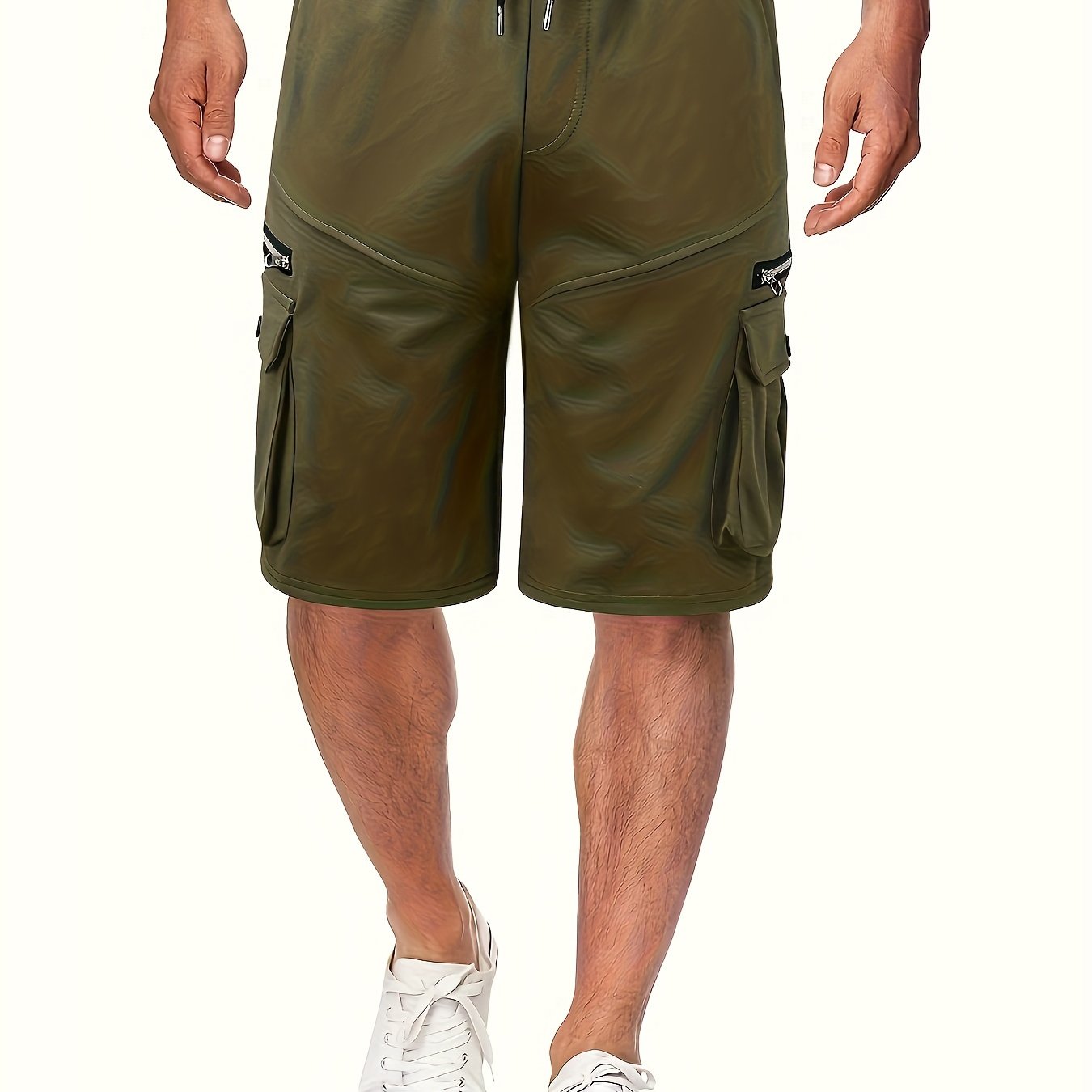 Men's Solid Color Zipper Pockets Cargo Shorts, Casual Stylish Loose Fit Outdoor Short Pants As Gift