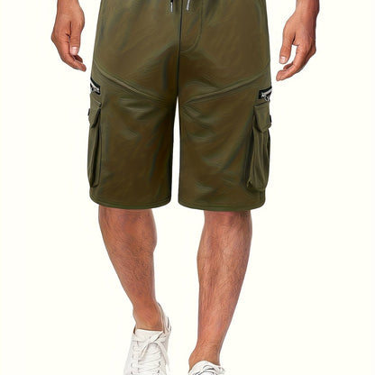Men's Solid Color Zipper Pockets Cargo Shorts, Casual Stylish Loose Fit Outdoor Short Pants As Gift