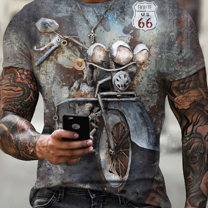 Motorcycle rider 3D digital pattern printed T-shirt, casual street style T-shirt, short-sleeved comfortable pullover, suitable for men's summer clothing
