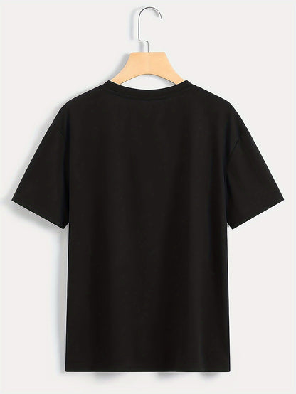 1 pc, 100% cotton T-shirt, Mens Trendy Letter-printed T-Shirt - Short-Sleeve Crew Neck Casual Top - Lightweight & Comfortable for Spring/ Summer Wear