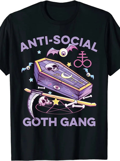 Vintage Gothic Gang Aesthetic Tee - Classic Printed T-Shirt for Women, Men, Teenagers - Neo Gothic Alternative Style, Hot Fashionable Design, Soft Fabric, Casual Wear