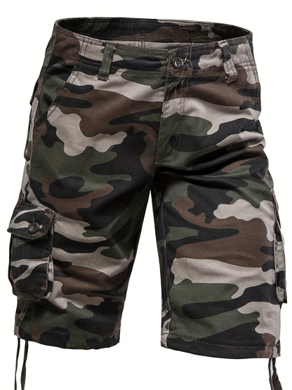 Loose Fit Cotton Camo Pattern Cargo Shorts - Comfortable Summer Shorts with Multiple Pockets, Hand Wash Only, Non-Stretch, Woven Fabric, Perfect for Casual Mens Outfits