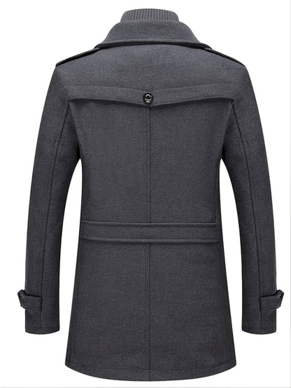 Men'S Business Woolen Coat Fashion Double Collar Mid-length Woolen Jacket For Autumn/ Winter