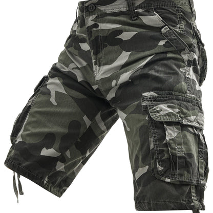 Men's 100% Cotton Camo Cargo Shorts, Denim Style, Non-Stretch Woven Fabric, Regular Fit with Pockets, Ideal for Hiking & Outdoor Activities, Spring/Summer/Fall Collection, Casual Wear|Rugged Outdoor Look|Woven Fabric Shorts,