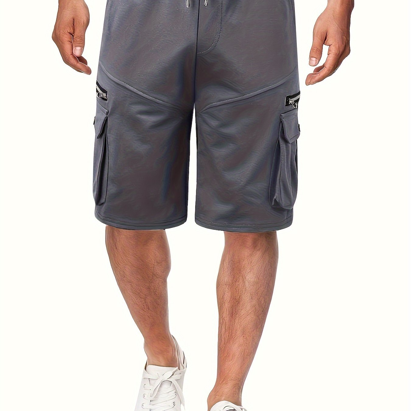 Men's Solid Color Zipper Pockets Cargo Shorts, Casual Stylish Loose Fit Outdoor Short Pants As Gift