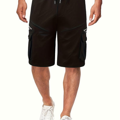 Men's Solid Color Zipper Pockets Cargo Shorts, Casual Stylish Loose Fit Outdoor Short Pants As Gift