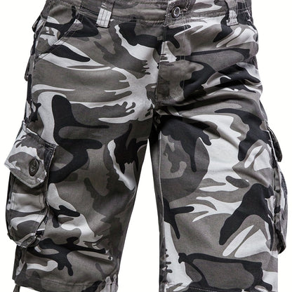 Loose Fit Cotton Camo Pattern Cargo Shorts - Comfortable Summer Shorts with Multiple Pockets, Hand Wash Only, Non-Stretch, Woven Fabric, Perfect for Casual Mens Outfits