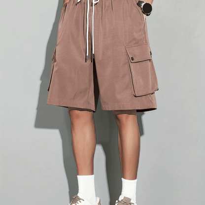 [Popular Choice] Men's Solid Color Drawstring Cargo Shorts, Polyester, Non-Stretch Fabric, Summer Casual Wear