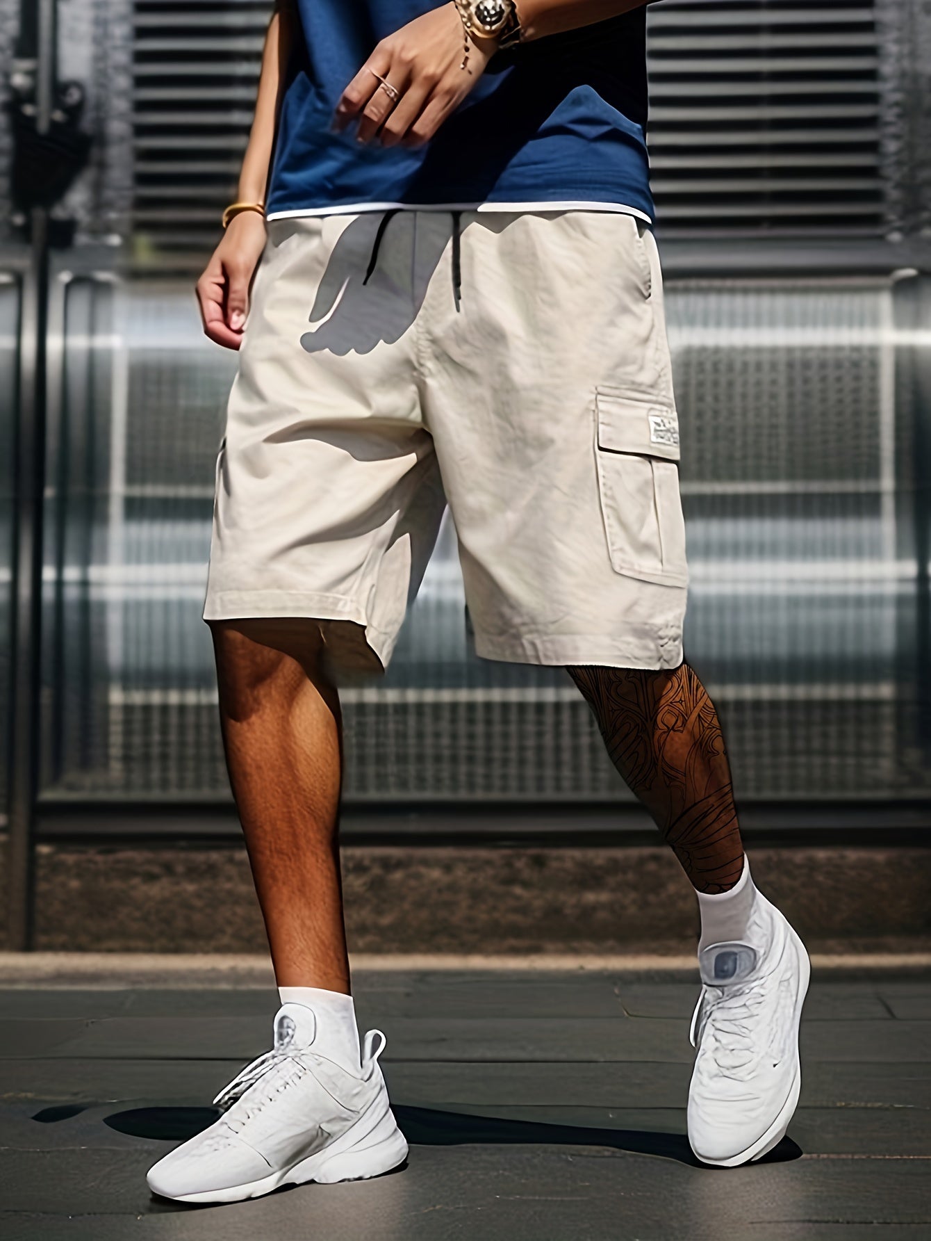 Chic Cargo Shorts, Men's Casual Multi Pocket Cargo Shorts For Summer Outdoor Activities, Bermuda Shorts