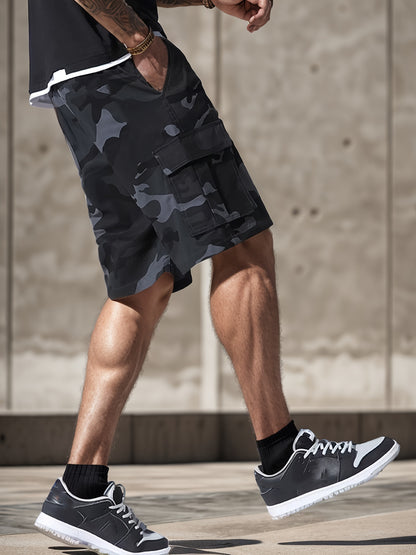 Camouflage Print Men's Cargo Shorts Pants Outdoor Hiking Multi-Pocket Utility Shorts, Casual Style, For Summer