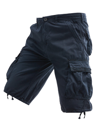 Men's 100% Cotton Washed Outdoor Cargo Shorts - Multi-Pocket Durable Casual Hiking Shorts for Spring Summer Fall, Regular Fit with Zippered Pockets (Hand Wash Only), Western Shorts, Adventure Clothing, Nonstretch Fabric