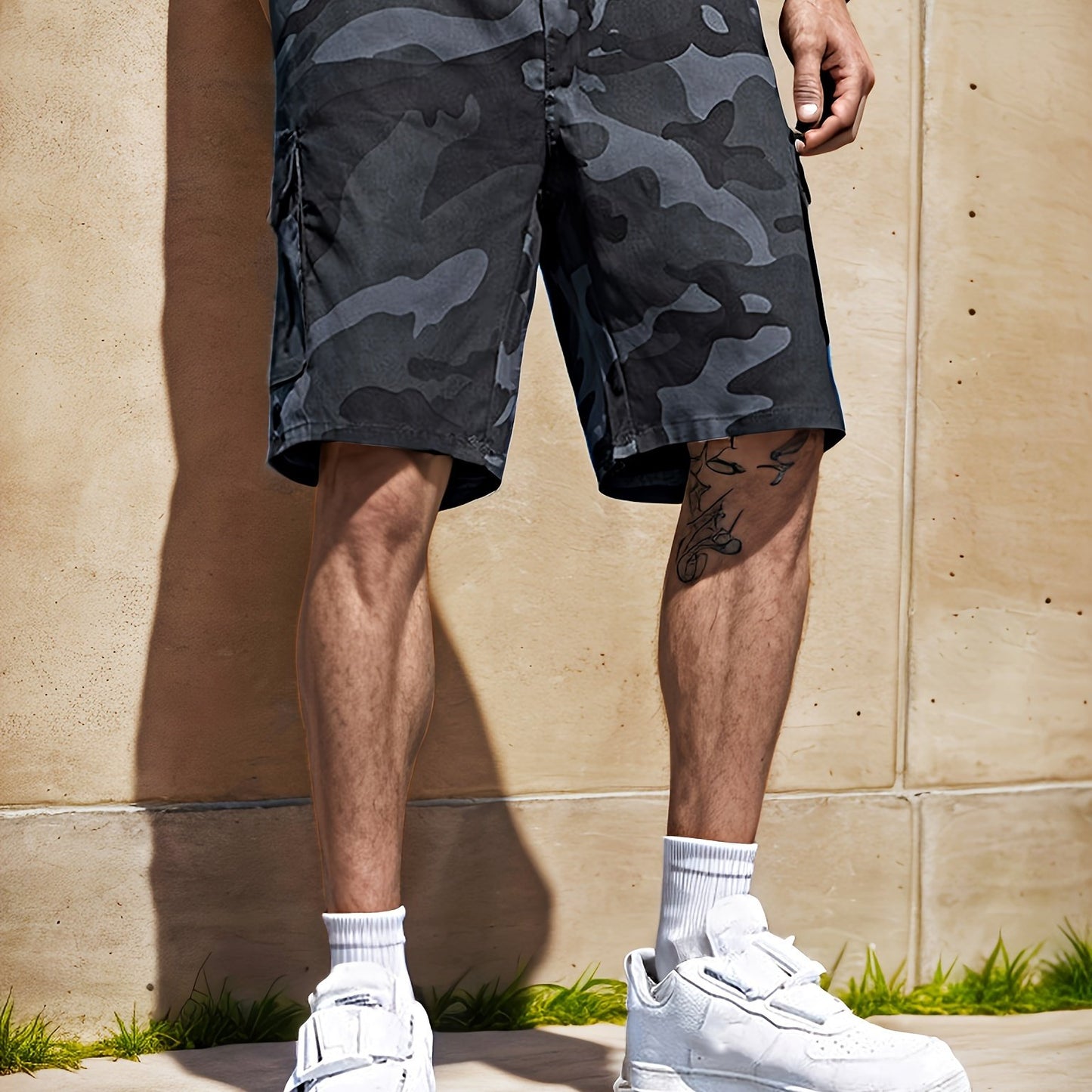 Camouflage Print Men's Cargo Shorts Pants Outdoor Hiking Multi-Pocket Utility Shorts, Casual Style, For Summer
