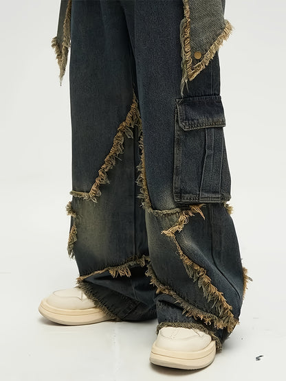 YASUYUAN Men's Comfort-Fit Jeans - Relaxed Streetwear Denim with Raw Edge, Versatile Baggy Pants for Everyday Cool