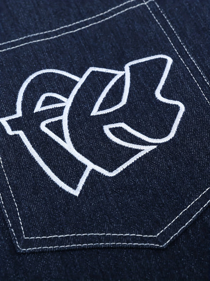 Mens Trendy Embroidered Denim Shorts - Loose Fit, Casual Street Style Jorts - Fashionable Capri Pants for a Relaxed Look
