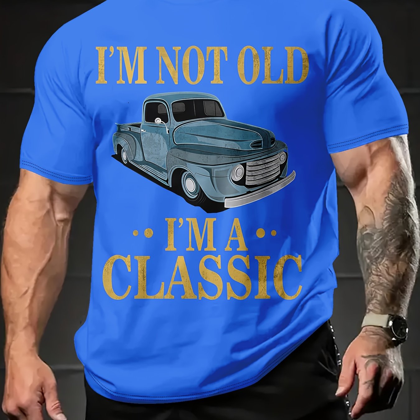 Summer Comfort Men's Round Neck 3D Printed T-Shirt - Breathable, Loose Fit, Letter Car Picture Design, Soft and Lightweight Fabric - Ideal for Casual Outings and Relaxation