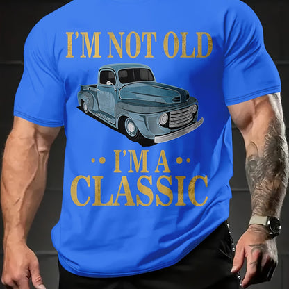 Summer Comfort Men's Round Neck 3D Printed T-Shirt - Breathable, Loose Fit, Letter Car Picture Design, Soft and Lightweight Fabric - Ideal for Casual Outings and Relaxation