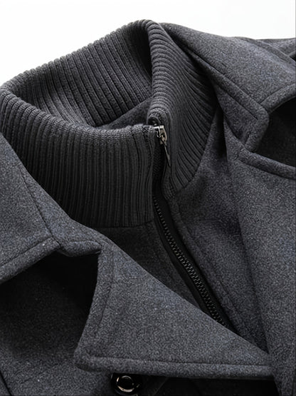 Men'S Business Woolen Coat Fashion Double Collar Mid-length Woolen Jacket For Autumn/ Winter