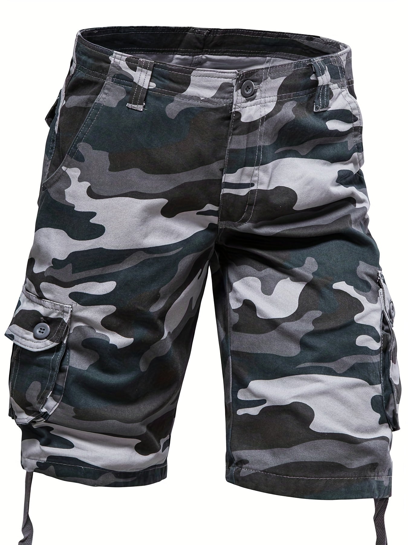 Loose Fit Cotton Camo Pattern Cargo Shorts - Comfortable Summer Shorts with Multiple Pockets, Hand Wash Only, Non-Stretch, Woven Fabric, Perfect for Casual Mens Outfits