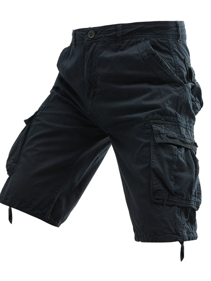Men's 100% Cotton Washed Outdoor Cargo Shorts - Multi-Pocket Durable Casual Hiking Shorts for Spring Summer Fall, Regular Fit with Zippered Pockets (Hand Wash Only), Western Shorts, Adventure Clothing, Nonstretch Fabric